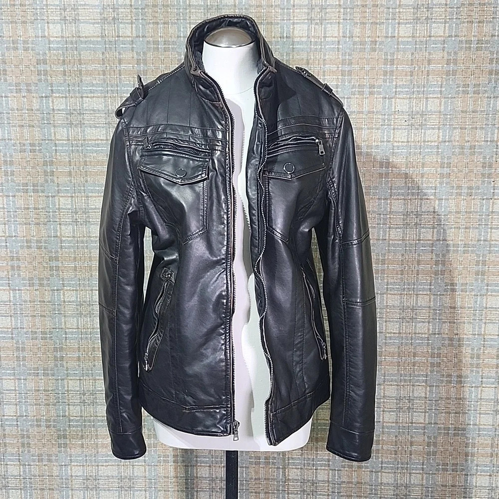 Ameri Mode Faux Leather Biker USA Jacket Size Sma… - image 2